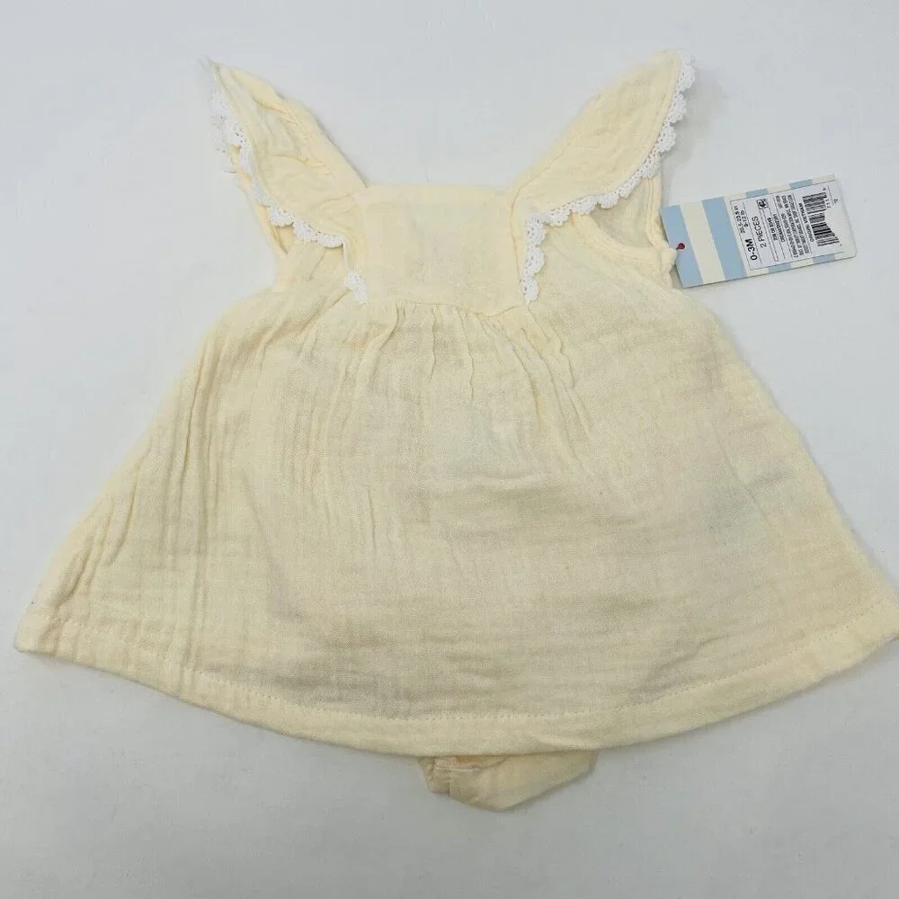 Cat & Jack Baby Girls 0-3 Months‎ 2 Piece Gauze Crochet Tank Set in Cream 1024